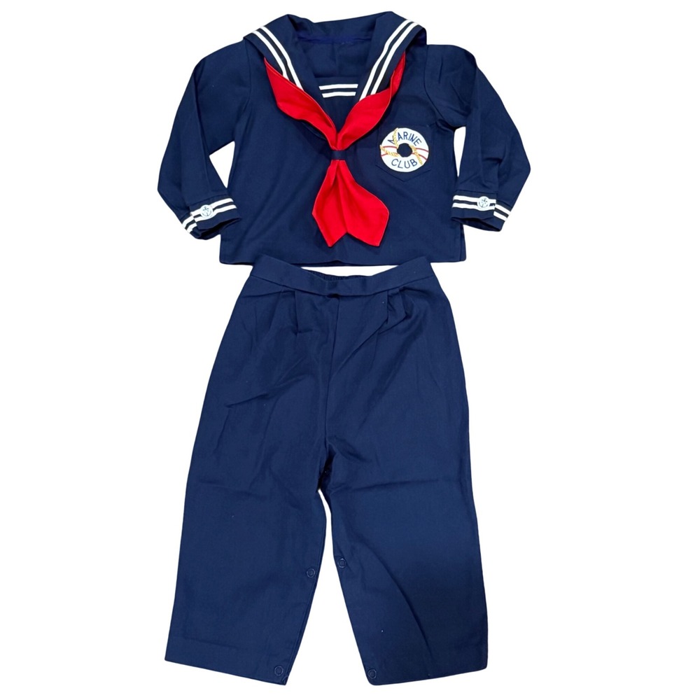 VTG Kids Navy Blue Sailor Suit Costume Set Marine Club Nautical Outfit 24 mos